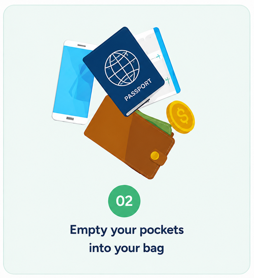 Empty your pockets into your bag